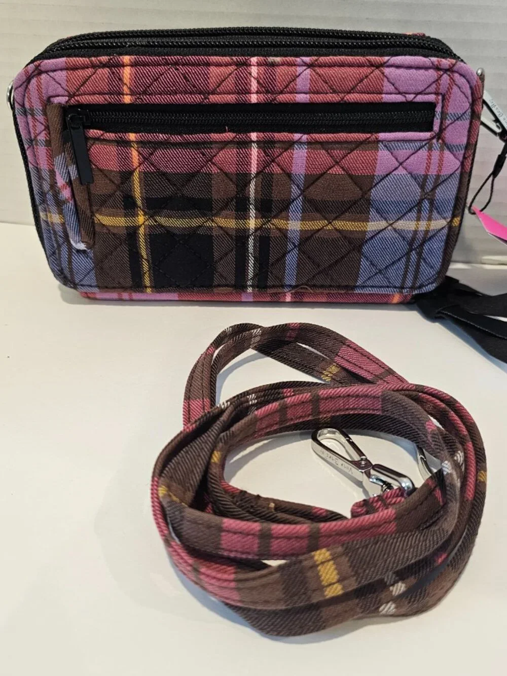 NWT Vera Bradley RFID All in One Crossbody Cozy Plaid Black Blue Wristlet Wallet